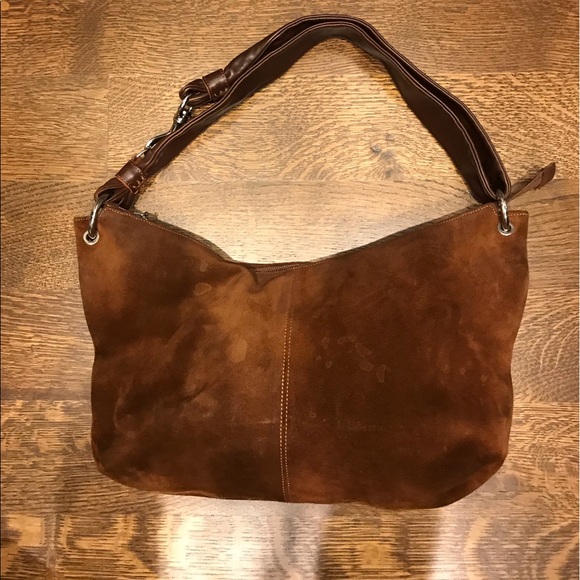 brown suede hobo bag